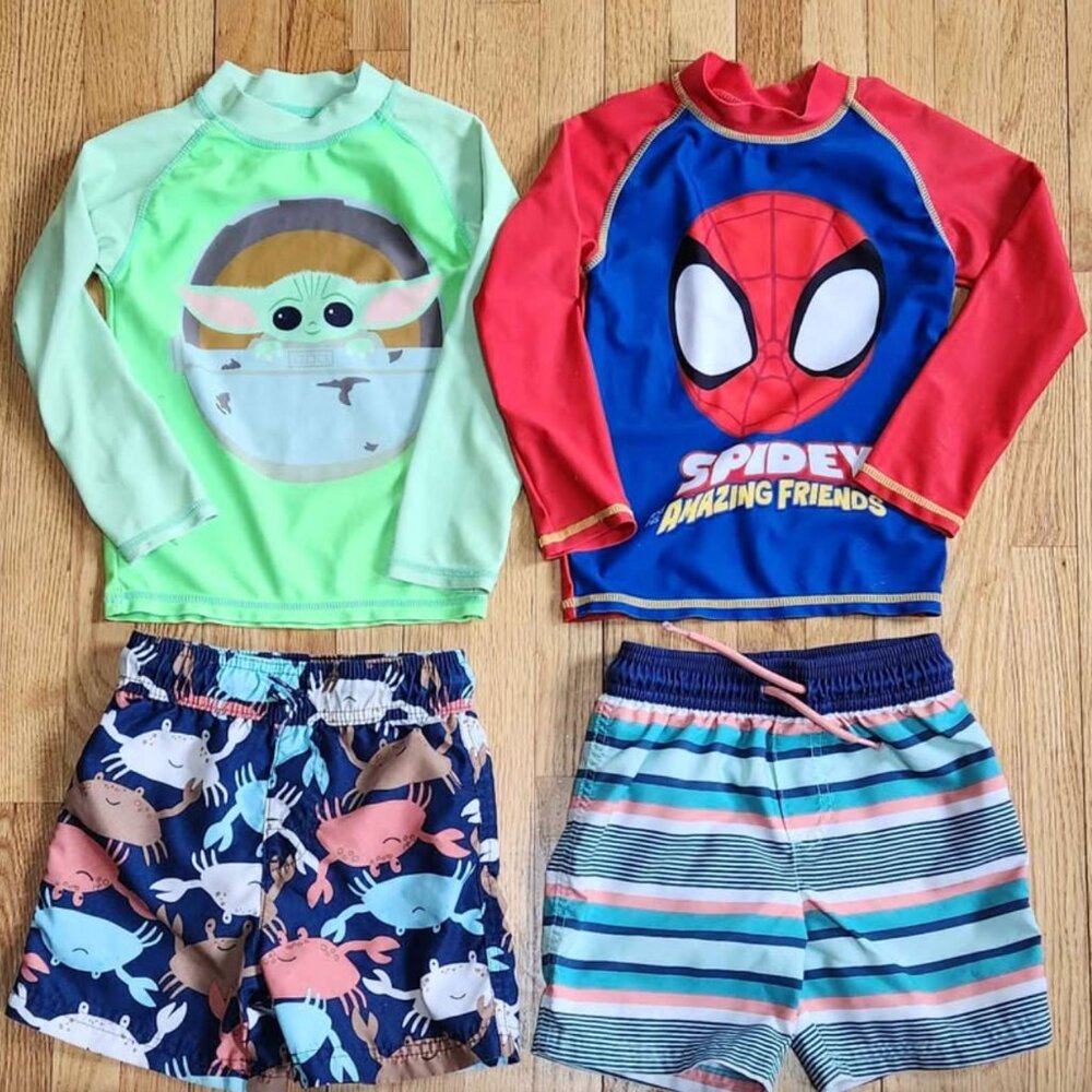 3T Toddler swim shorts and rashguards